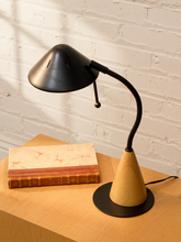 Load image into Gallery viewer, Vintage Postmodern Black &amp; Wood Cone Desk Lamp
