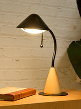 Load image into Gallery viewer, Vintage Postmodern Black &amp; Wood Cone Desk Lamp
