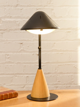 Load image into Gallery viewer, Vintage Postmodern Black &amp; Wood Cone Desk Lamp
