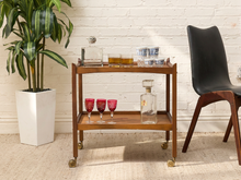 Load image into Gallery viewer, Vintage Mid-Century Modern Two-Tier Wood Bar Cart
