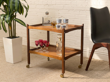Load image into Gallery viewer, Vintage Mid-Century Modern Two-Tier Wood Bar Cart
