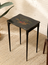 Load image into Gallery viewer, Vintage Chinoiserie Black Lacquer Side Table with Hand-Painted Asian Scene
