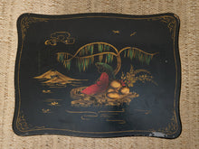 Load image into Gallery viewer, Vintage Chinoiserie Black Lacquer Side Table with Hand-Painted Asian Scene
