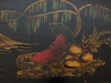 Load image into Gallery viewer, Vintage Chinoiserie Black Lacquer Side Table with Hand-Painted Asian Scene
