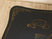 Load image into Gallery viewer, Vintage Chinoiserie Black Lacquer Side Table with Hand-Painted Asian Scene
