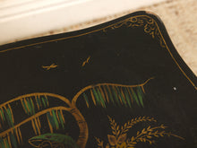 Load image into Gallery viewer, Vintage Chinoiserie Black Lacquer Side Table with Hand-Painted Asian Scene
