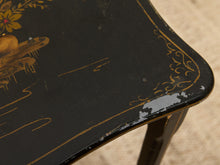 Load image into Gallery viewer, Vintage Chinoiserie Black Lacquer Side Table with Hand-Painted Asian Scene
