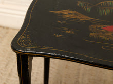 Load image into Gallery viewer, Vintage Chinoiserie Black Lacquer Side Table with Hand-Painted Asian Scene
