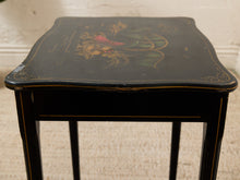 Load image into Gallery viewer, Vintage Chinoiserie Black Lacquer Side Table with Hand-Painted Asian Scene
