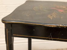Load image into Gallery viewer, Vintage Chinoiserie Black Lacquer Side Table with Hand-Painted Asian Scene

