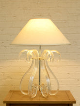 Load image into Gallery viewer, Sculptural Glass Loop Table Lamp with Clear Curved Base and Linen Shade
