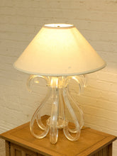 Load image into Gallery viewer, Sculptural Glass Loop Table Lamp with Clear Curved Base and Linen Shade
