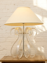 Load image into Gallery viewer, Sculptural Glass Loop Table Lamp with Clear Curved Base and Linen Shade
