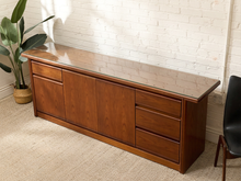 Load image into Gallery viewer, Vintage Mid-Century Modern Walnut Credenza with Glass Top
