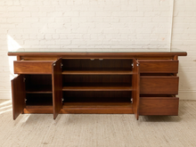 Load image into Gallery viewer, Vintage Mid-Century Modern Walnut Credenza with Glass Top

