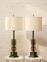 Load image into Gallery viewer, Pair of Brutalist Steel Table Lamps with Sculptural Geometric Bases
