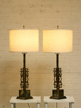 Load image into Gallery viewer, Pair of Brutalist Steel Table Lamps with Sculptural Geometric Bases
