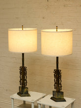 Load image into Gallery viewer, Pair of Brutalist Steel Table Lamps with Sculptural Geometric Bases
