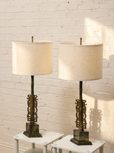 Load image into Gallery viewer, Pair of Brutalist Steel Table Lamps with Sculptural Geometric Bases

