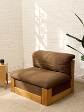 Load image into Gallery viewer, Vintage 1970s Oak Lounge Chair in Brown Upholstery
