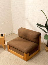 Load image into Gallery viewer, Vintage 1970s Oak Lounge Chair in Brown Upholstery
