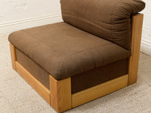 Load image into Gallery viewer, Vintage 1970s Oak Lounge Chair in Brown Upholstery
