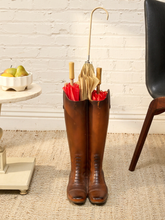 Load image into Gallery viewer, Vintage Leather Riding Boot Umbrella Stand with Equestrian Style
