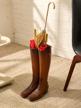 Load image into Gallery viewer, Vintage Leather Riding Boot Umbrella Stand with Equestrian Style
