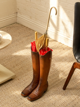 Load image into Gallery viewer, Vintage Leather Riding Boot Umbrella Stand with Equestrian Style
