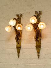 Load image into Gallery viewer, Pair Vintage Louis XVI Style Figural Three-Light Wall Sconces
