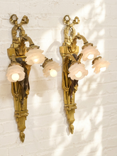 Load image into Gallery viewer, Pair Vintage Louis XVI Style Figural Three-Light Wall Sconces
