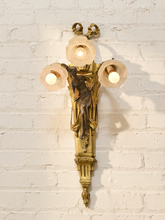 Load image into Gallery viewer, Pair Vintage Louis XVI Style Figural Three-Light Wall Sconces
