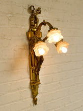 Load image into Gallery viewer, Pair Vintage Louis XVI Style Figural Three-Light Wall Sconces
