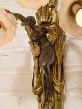 Load image into Gallery viewer, Pair Vintage Louis XVI Style Figural Three-Light Wall Sconces
