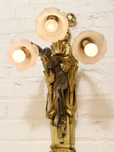 Load image into Gallery viewer, Pair Vintage Louis XVI Style Figural Three-Light Wall Sconces
