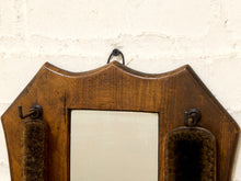 Load image into Gallery viewer, Antique Wood Shaving Mirror with Grooming Brushes
