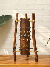 Load image into Gallery viewer, Vintage 1970s Bamboo &amp; Rattan Sculptural Table Lamp with Glass Cabochons
