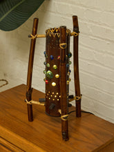 Load image into Gallery viewer, Vintage 1970s Bamboo &amp; Rattan Sculptural Table Lamp with Glass Cabochons
