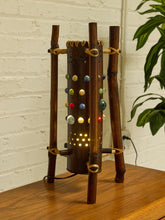 Load image into Gallery viewer, Vintage 1970s Bamboo &amp; Rattan Sculptural Table Lamp with Glass Cabochons
