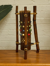 Load image into Gallery viewer, Vintage 1970s Bamboo &amp; Rattan Sculptural Table Lamp with Glass Cabochons
