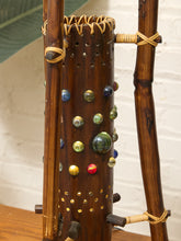 Load image into Gallery viewer, Vintage 1970s Bamboo &amp; Rattan Sculptural Table Lamp with Glass Cabochons
