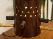 Load image into Gallery viewer, Vintage 1970s Bamboo &amp; Rattan Sculptural Table Lamp with Glass Cabochons
