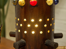 Load image into Gallery viewer, Vintage 1970s Bamboo &amp; Rattan Sculptural Table Lamp with Glass Cabochons
