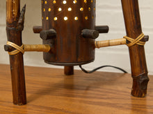 Load image into Gallery viewer, Vintage 1970s Bamboo &amp; Rattan Sculptural Table Lamp with Glass Cabochons

