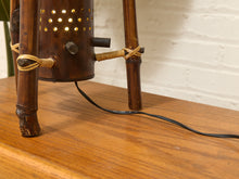 Load image into Gallery viewer, Vintage 1970s Bamboo &amp; Rattan Sculptural Table Lamp with Glass Cabochons
