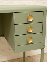 Load image into Gallery viewer, Vintage Deco Sage Green Writing Desk with Round Brass Pulls
