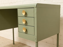 Load image into Gallery viewer, Vintage Deco Sage Green Writing Desk with Round Brass Pulls
