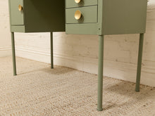 Load image into Gallery viewer, Vintage Deco Sage Green Writing Desk with Round Brass Pulls
