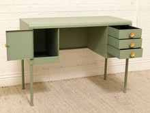 Load image into Gallery viewer, Vintage Deco Sage Green Writing Desk with Round Brass Pulls
