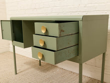 Load image into Gallery viewer, Vintage Deco Sage Green Writing Desk with Round Brass Pulls
